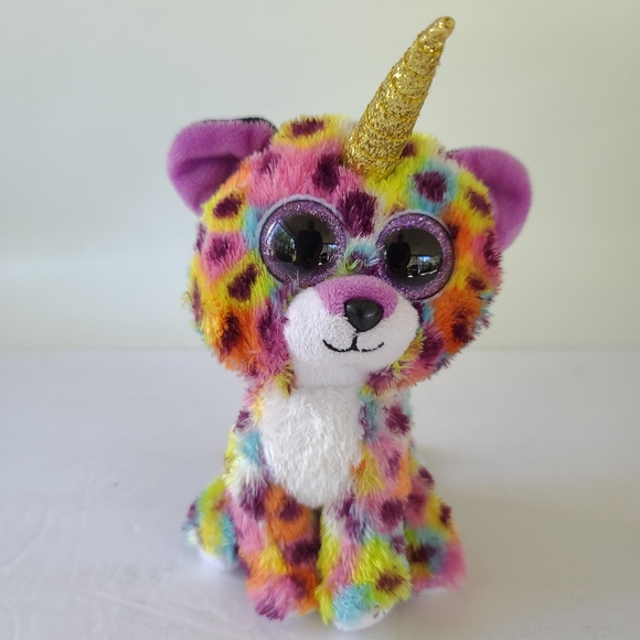 TY BEANIE BOOS GISELLE 9" RAINBOW UNICORN LEOPARD CAT PLUSH STUFFED ANIMAL - Picture 3 of 9
